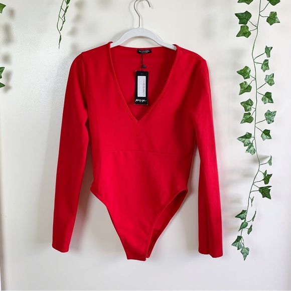 Nasty Gal Tops - NWT NastyGal Red Long Sleeve Bodysuit | Size 12